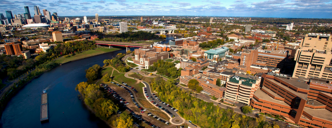 Aerial view of the University of Minnesota Twin Cities campus