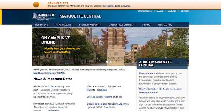 Screenshot of Marquette Central after migration.