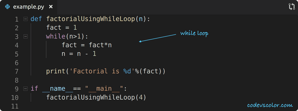 Python factorial of a number : Three different ways to do it - CodeVsColor