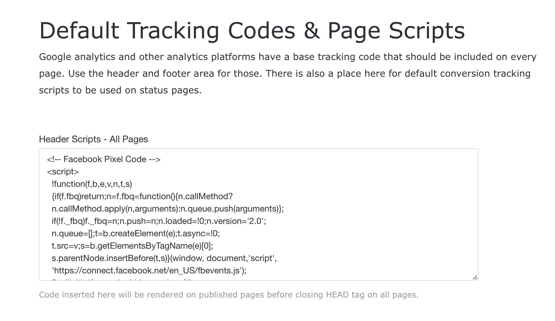 Facebook tracking script