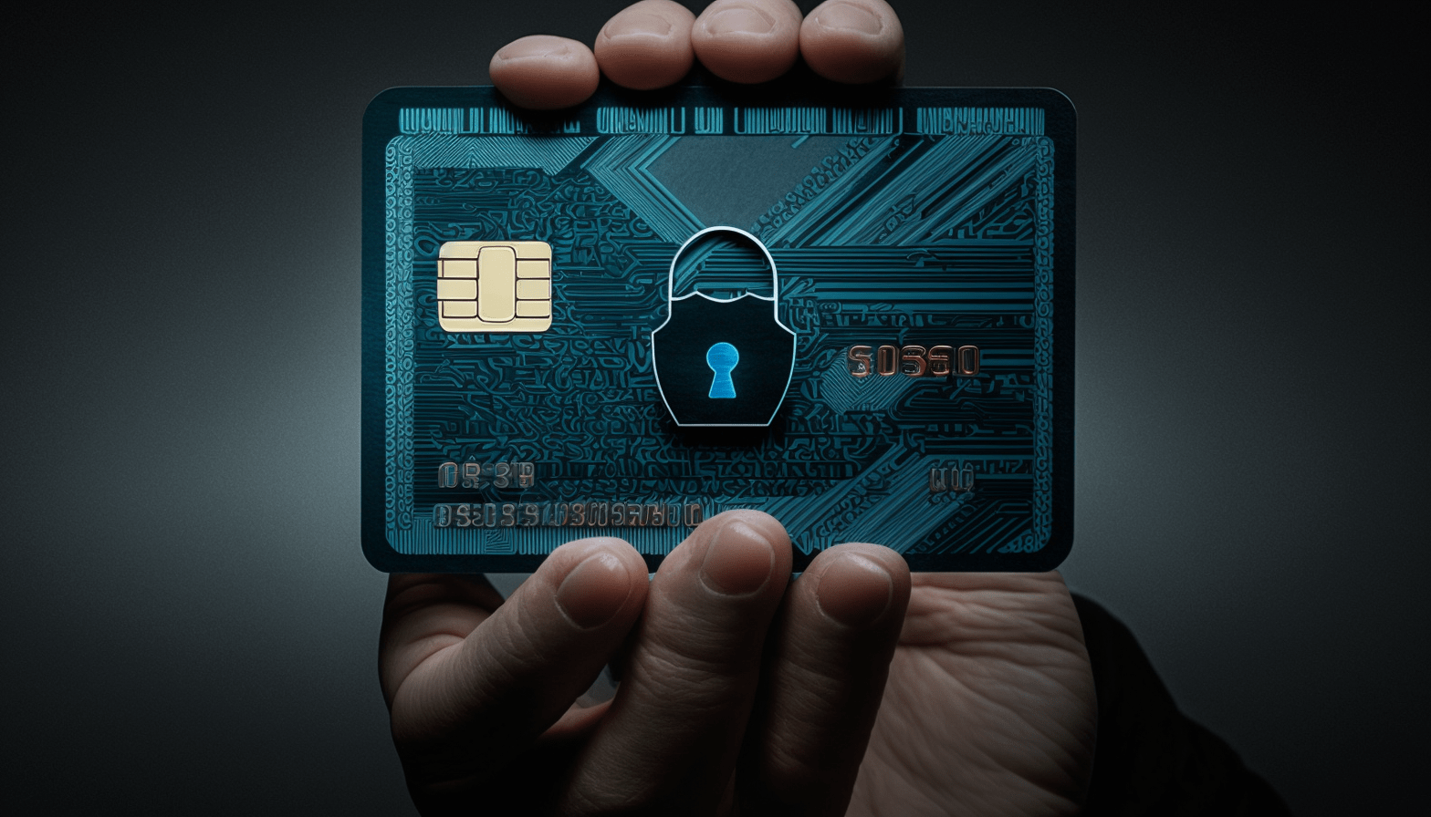 A person holding a credit card with a lock symbol on it to represent credit protection.