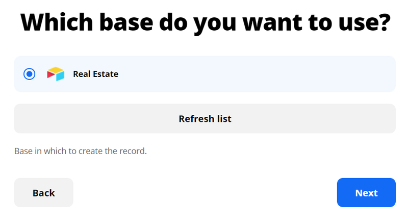 Choose the Airtable base