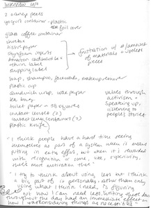 Handwritten interview notes with person keeping waste diary, dated April 6th