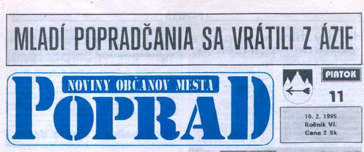 Titulná strana novín Poprad: "Mladí Popradčania sa vrátili z Ázie" Noviny Poprad (hlavička)