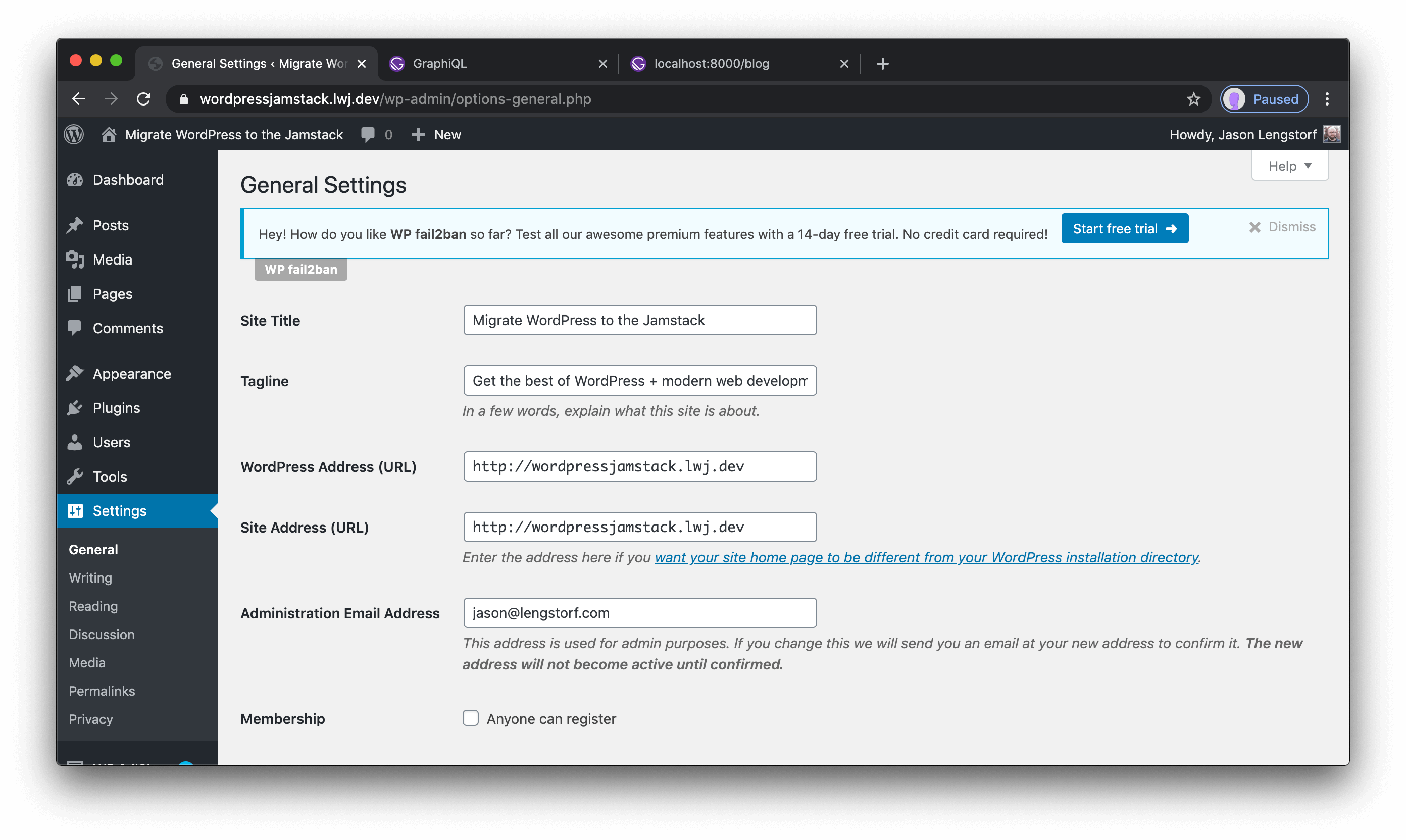 The WordPress General Settings page.
