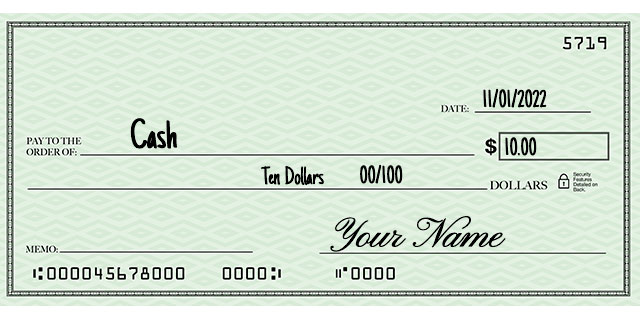 An example of how to write a check to cash