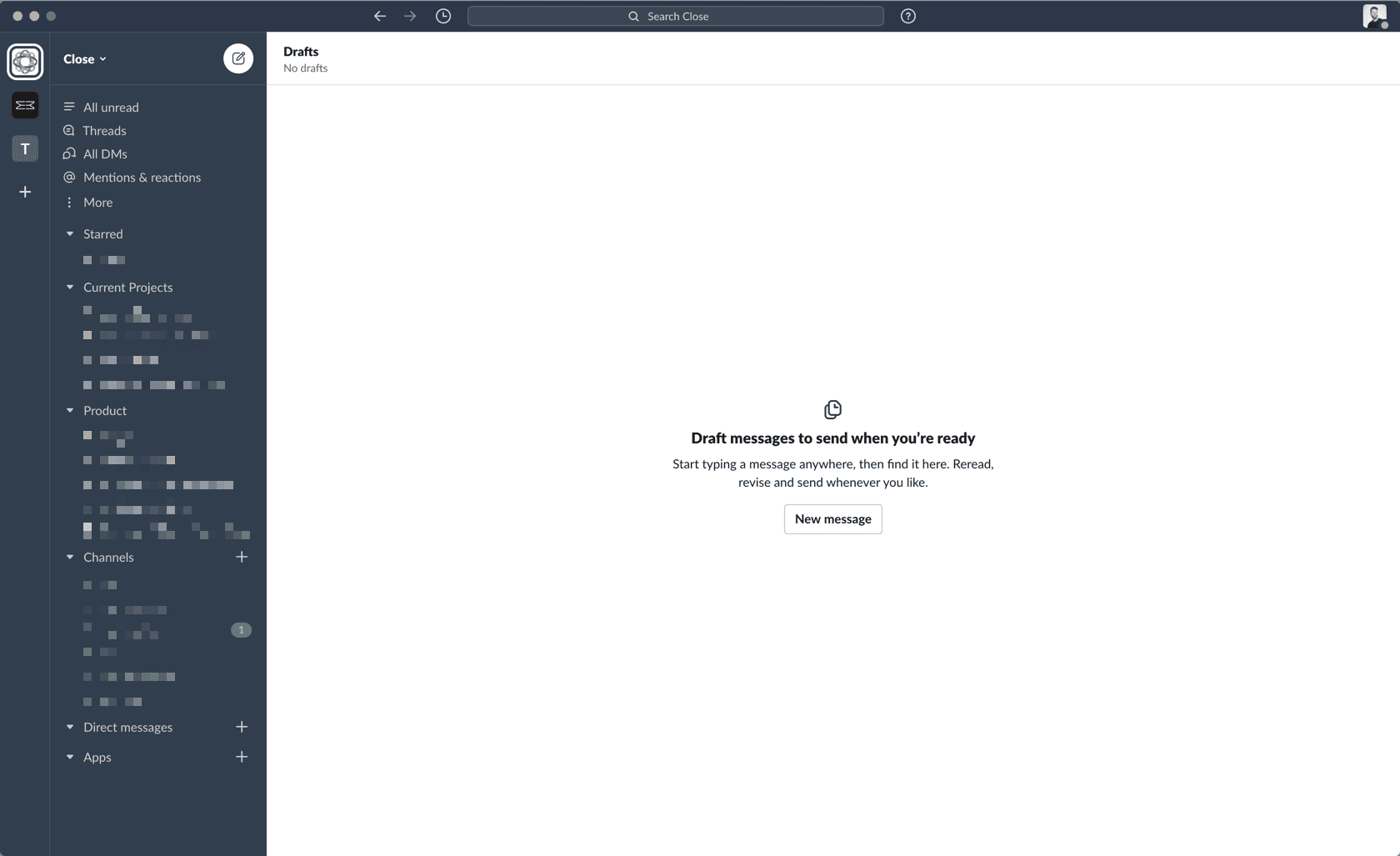 Screenshot of No drafts in Slack for macOS