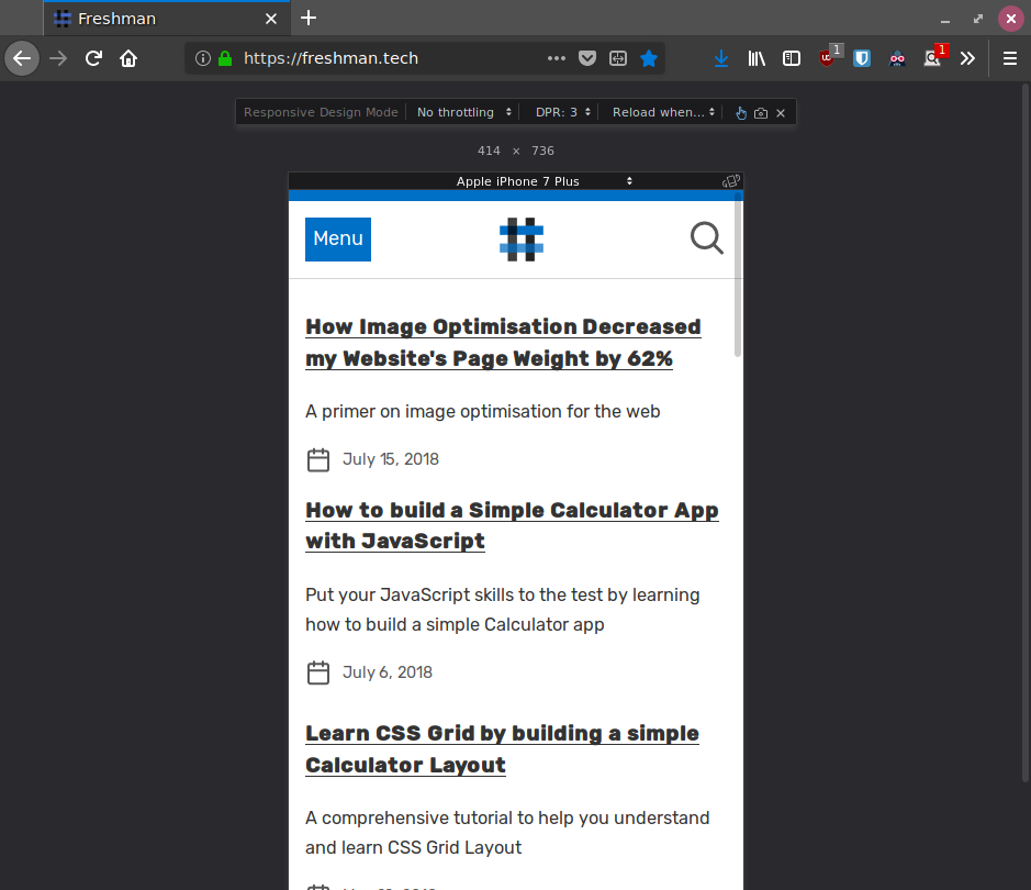 Screenshot of Firefox Responsive Design Mode