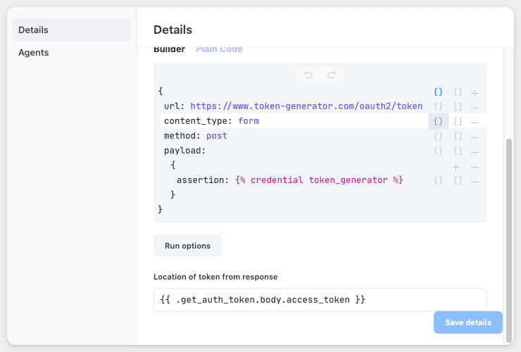 HTTP Request Agent Credential Location of token