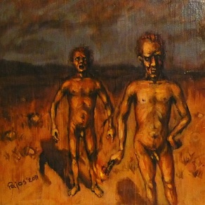 Priit Pajos, Estonia. ”Burner Brothers” 2011. Wood, oil, 30x40cm Priit Pajos, Estonia. ”Burner Brothers” 2011. Wood, oil, 30x40cm
