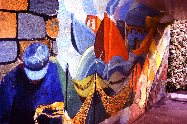 colourful wall mural in an underpass