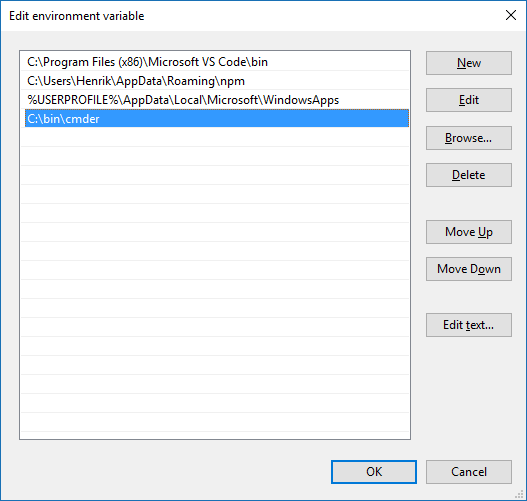 Path variable edit dialogue