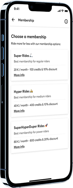Mobile device displaying Wunder Mobility app and its payment methods.