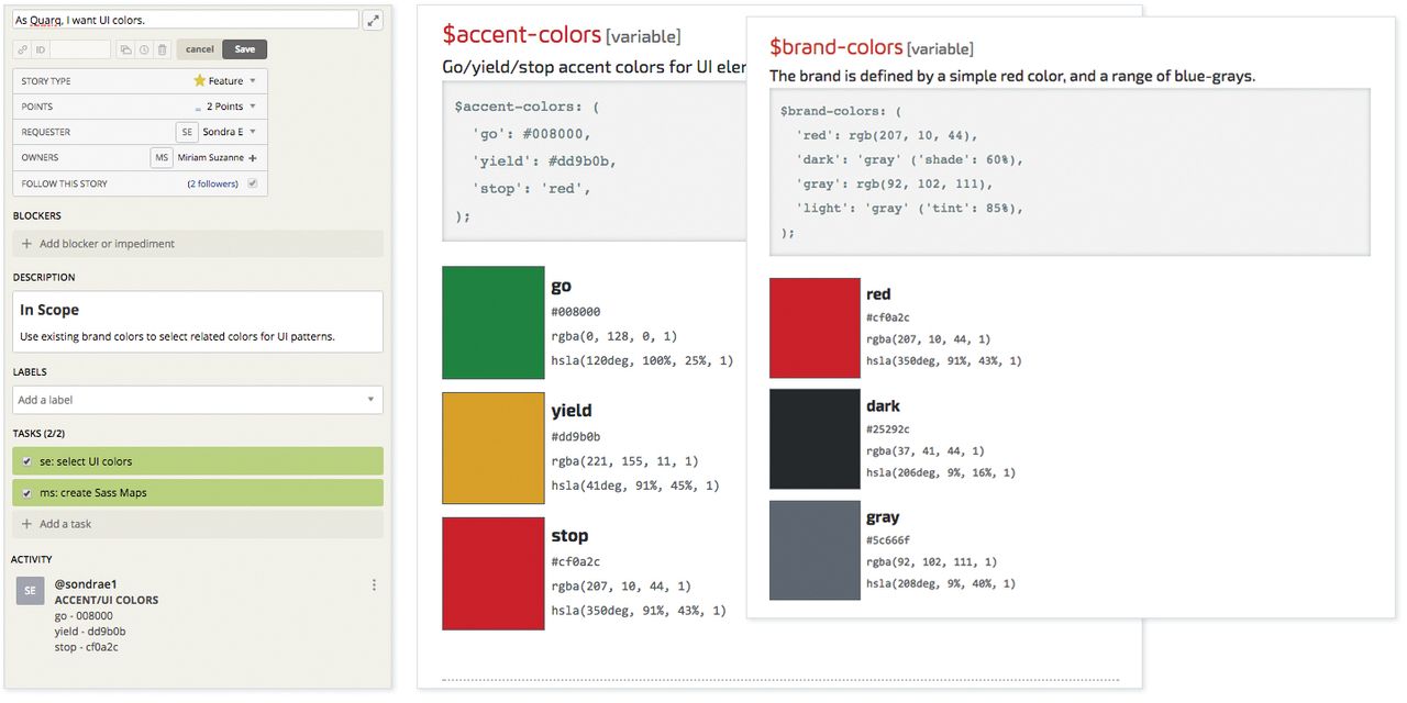 user story in Pivotal Tracker and Sass color maps