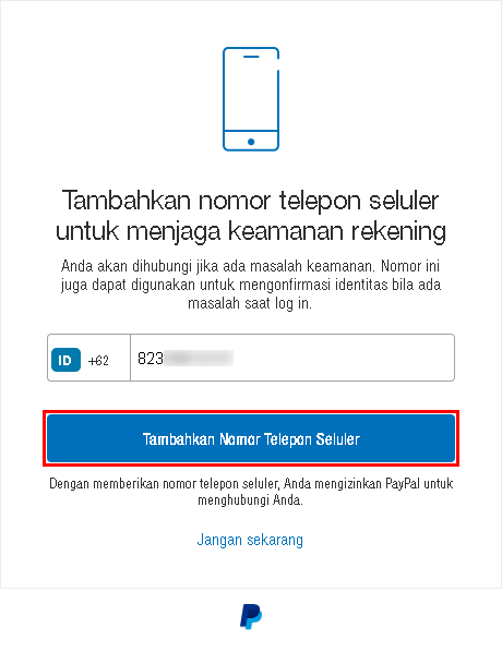 Tambahkan nomer telepon ke PayPal