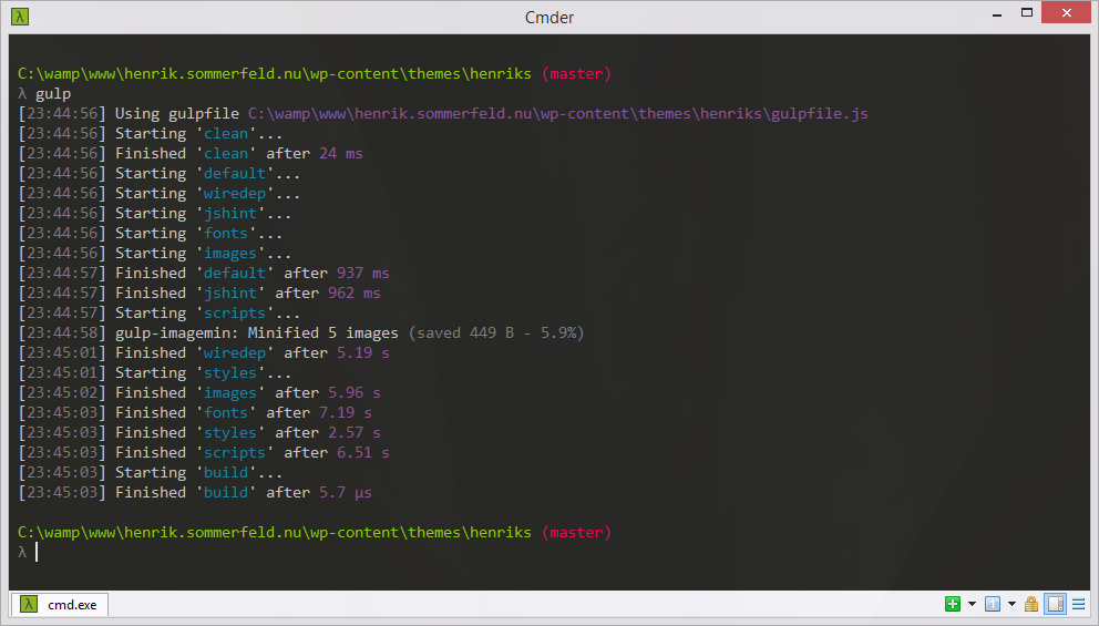 Console running Gulp