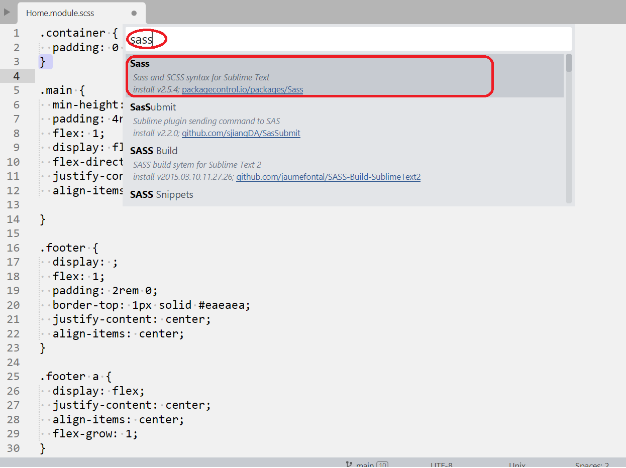 Как установить sass в sublime text