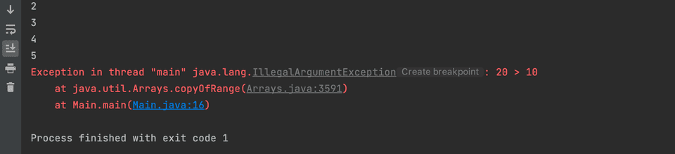 Java array copyofrange exception example