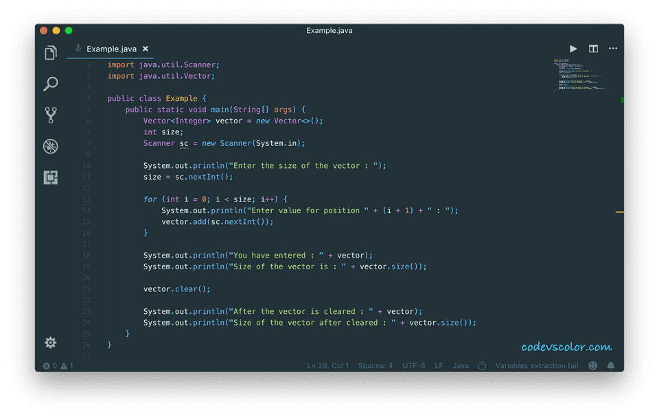 Java program to clear a vector or delete all elements of a vector ...
