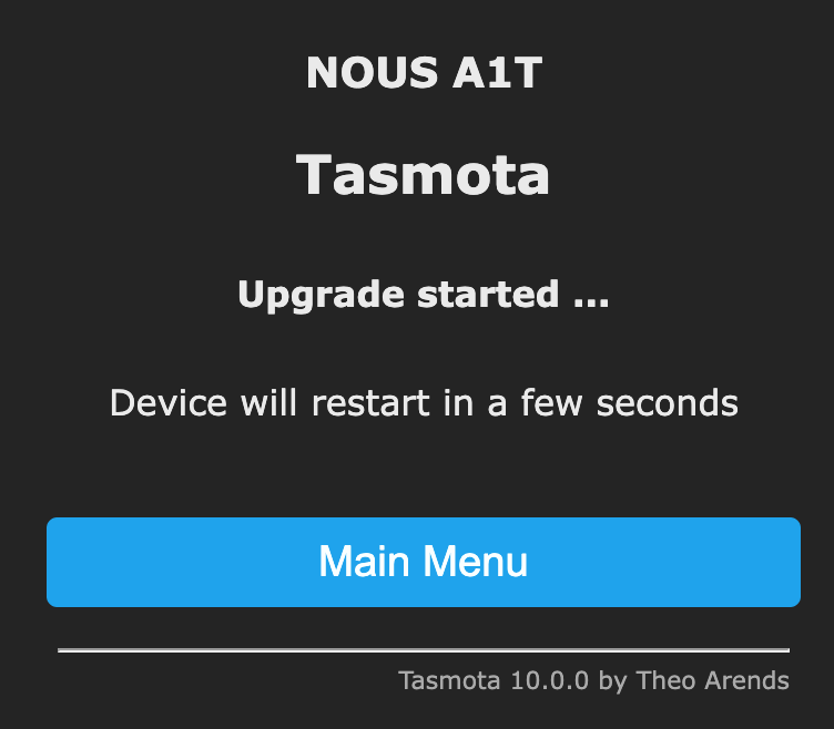 Firmware Upgrade Using the Tasmota User Interface is in Progress