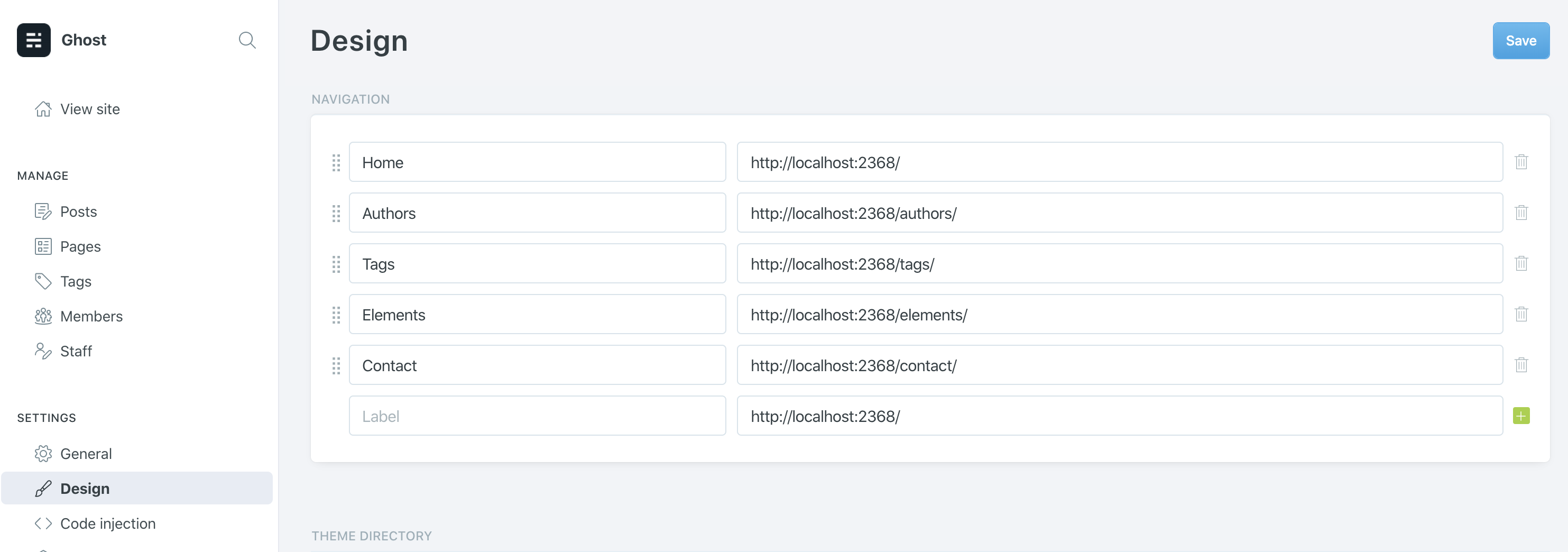 Ghost navigation menu