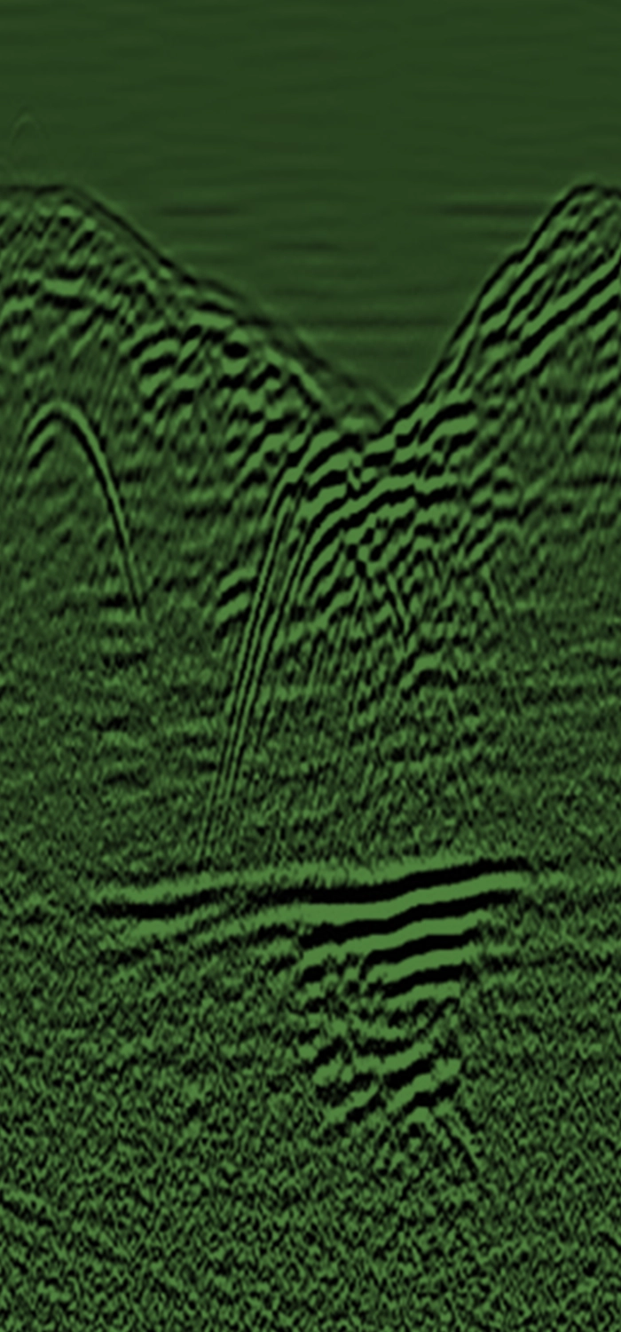 green ground penetrating radar output example showing waves in the earth.