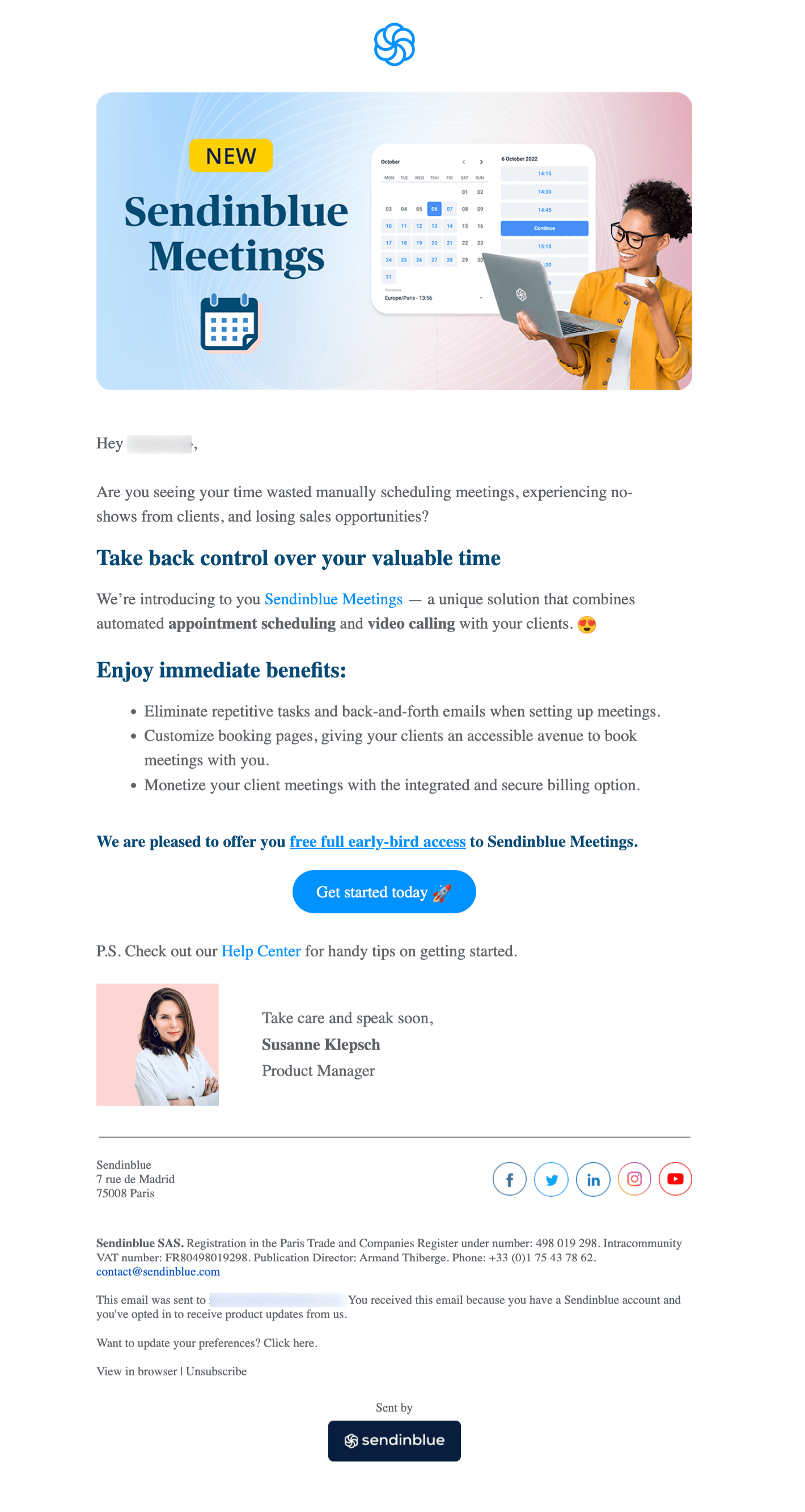 SaaS Product Launch Emails: Screenshot of Sendinblue's launch email