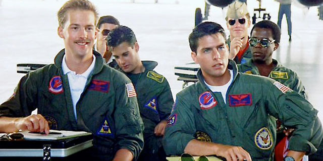 Maverick and Goose preparing for flight games at Top Gun