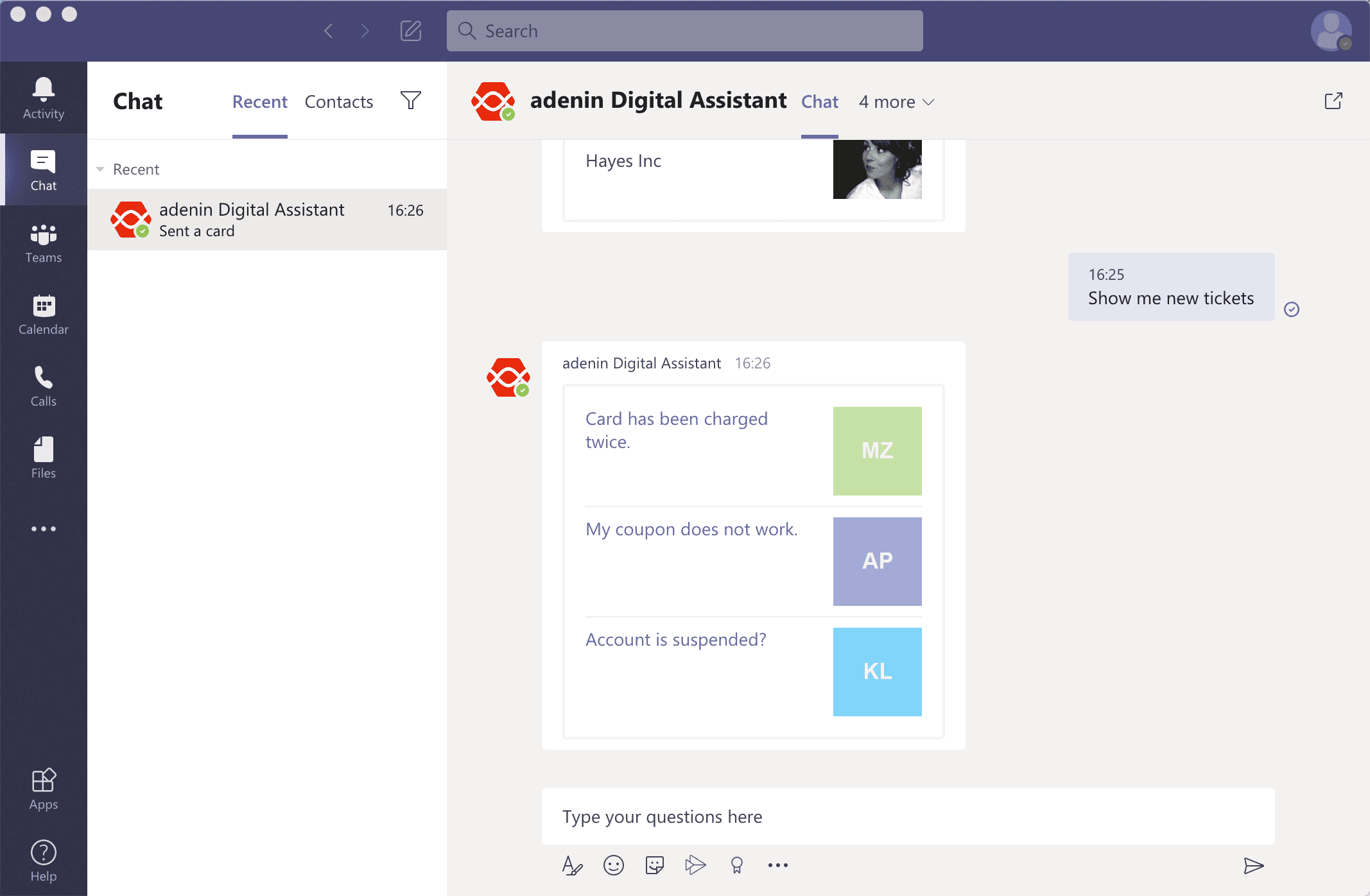 The Assistant app matches a users' natural question with a built-in AI engine