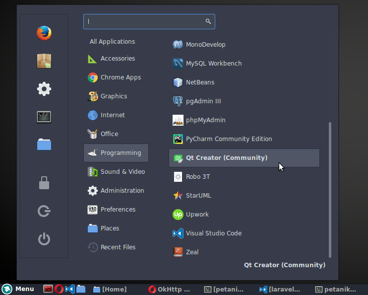 Qt Creator di Menu