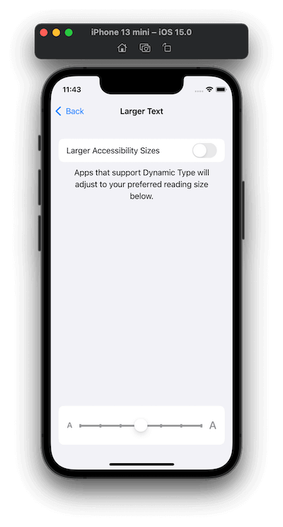 iOS Settings showing Larger Text settings