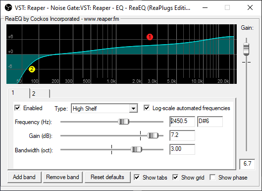 Reaper equalizer configuration, band 1