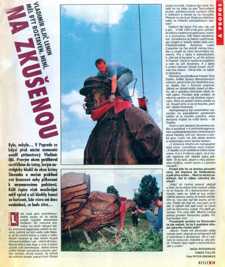 Text: Tomáš Fülöpp, Naďa Rovderová. Foto: Peter Brenkus, Reflex 41 (4. října, 1993), str. 29, Praha, Česká republika Reflex 41 (4. října, 1993), str. 29