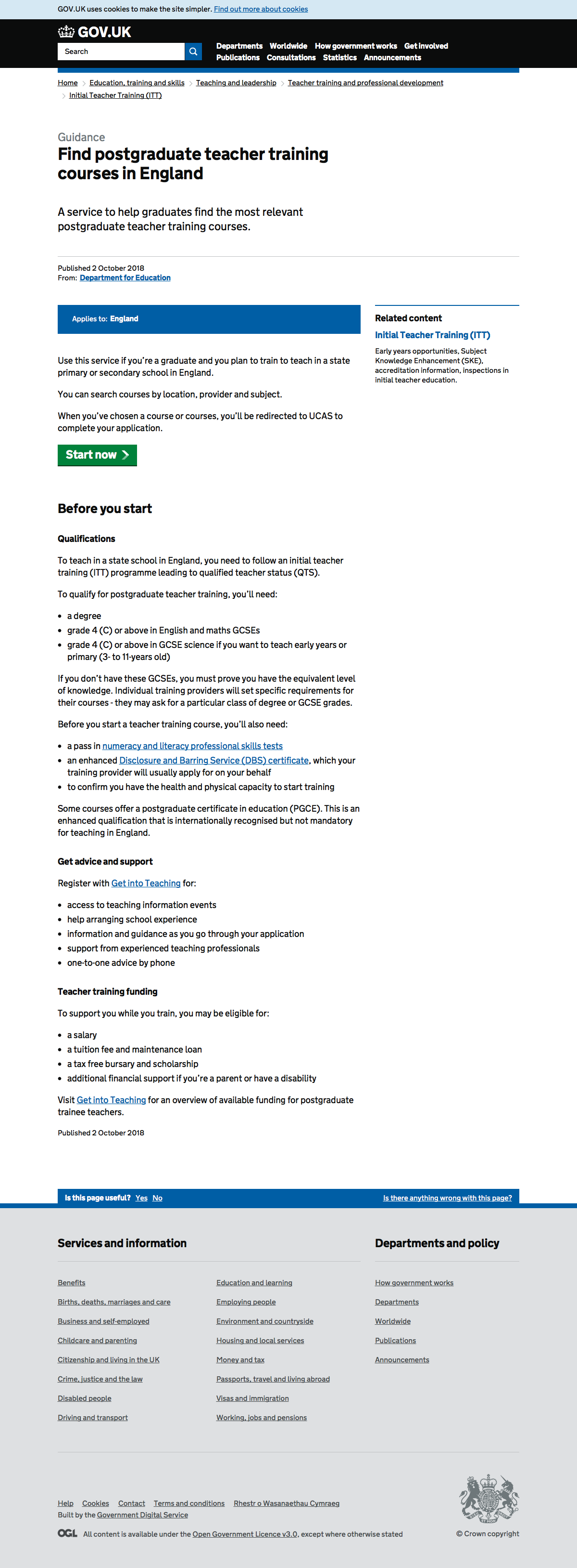 Screenshot of GOV.UK start page