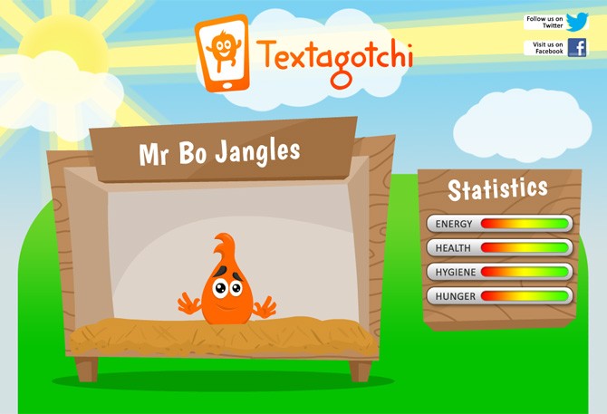 A screenshot of our 'textagotchi' app