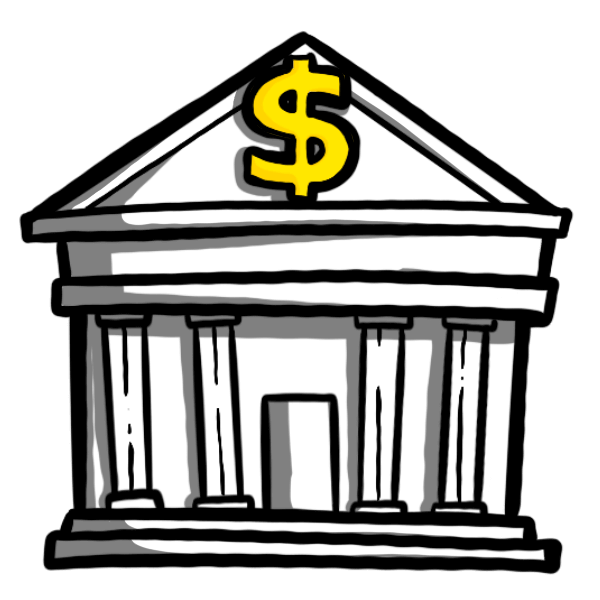 Bank with dollar sign.