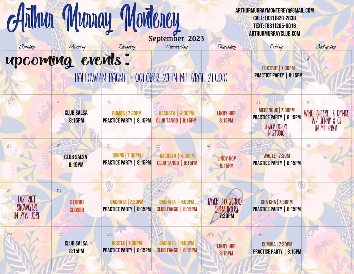 Arthur Murray Monterey Group Class Calendar