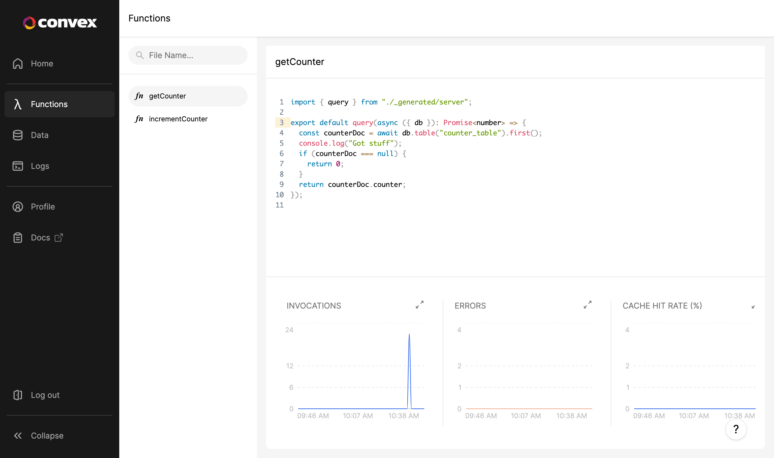 Functions Dashboard View