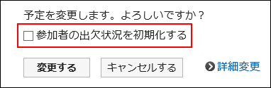 参加者の出欠状況を初期化するかどうかを確認する画面