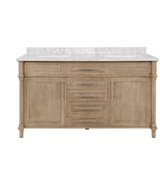 image Aberdeen 60 in  22 in D Bath Vanity in Antique Oak with Carrara Marble Vanity Top in White with Whit
