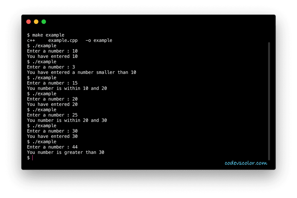 C++ if-else if-else ladder example - CodeVsColor