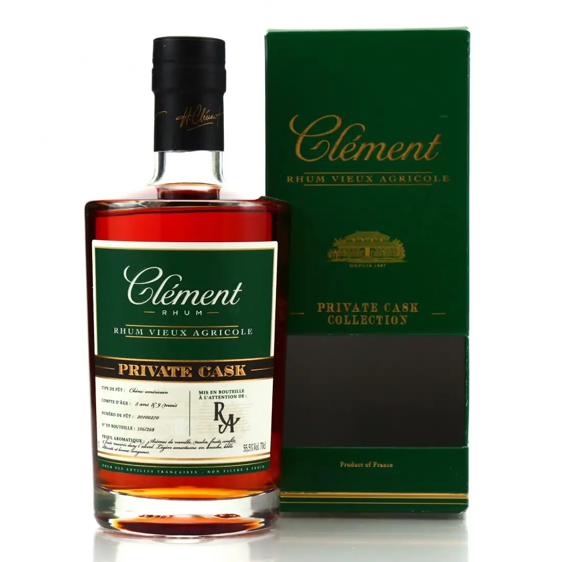 Image of the front of the bottle of the rum Clément Private Cask (Rum Artesanal)