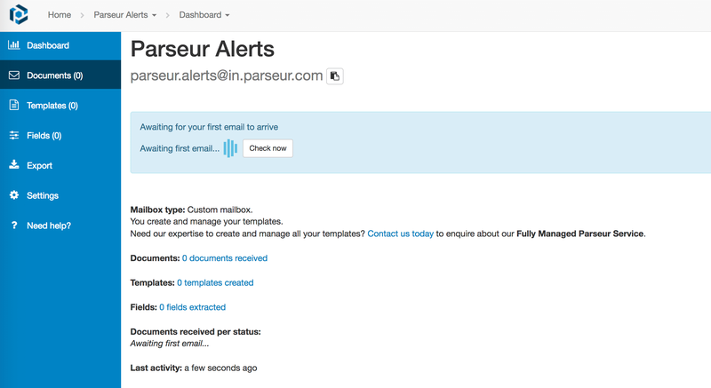 Parseur awaits you to forward your first email
