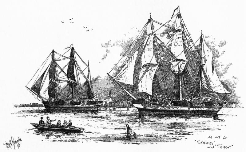 Экспедиция Франклина (1845—1847). Суда „HMS Erebus“ и „HMS Terror“. Источник: ru.wikipedia.org