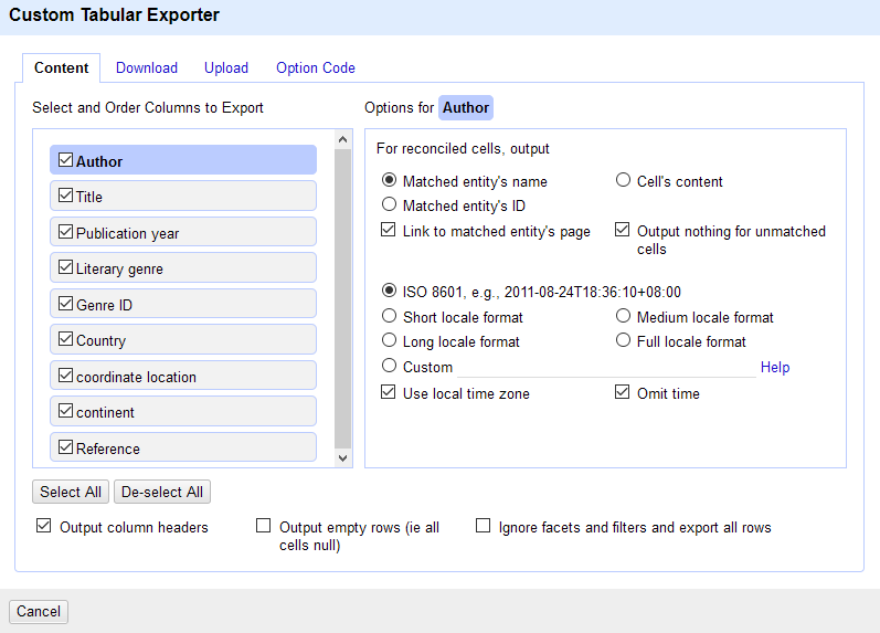 A screenshot of the custom tabular content tab.