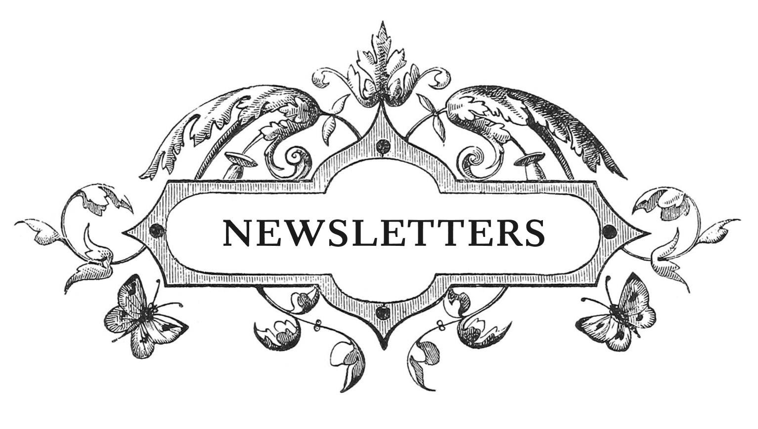 An ornamental leaf design with the word 'newsletter' in the center