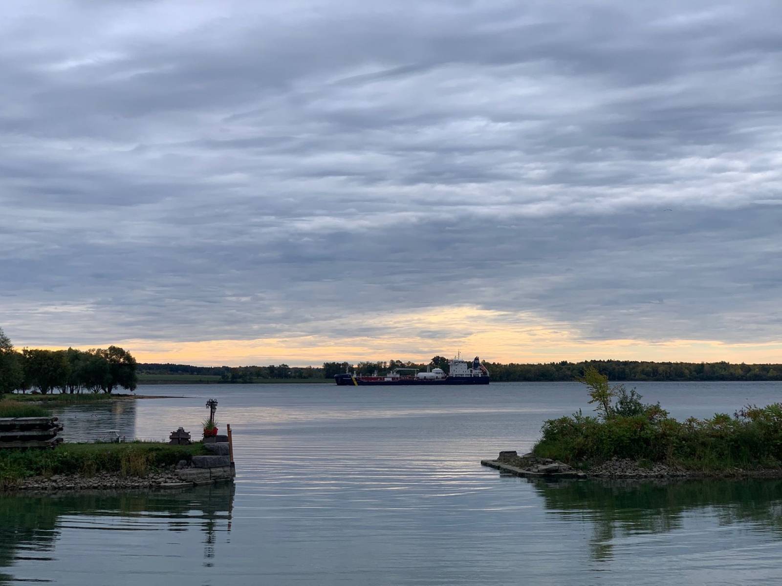 Freighter on the St Lawrence river