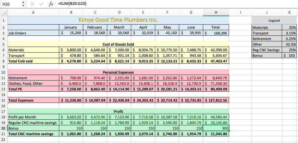 second tab of spreadsheet