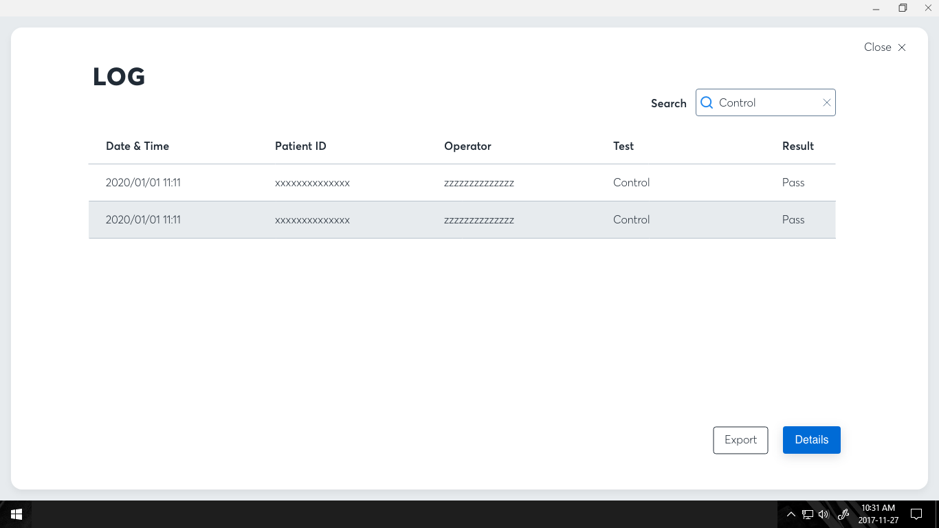 Log filtered to controls