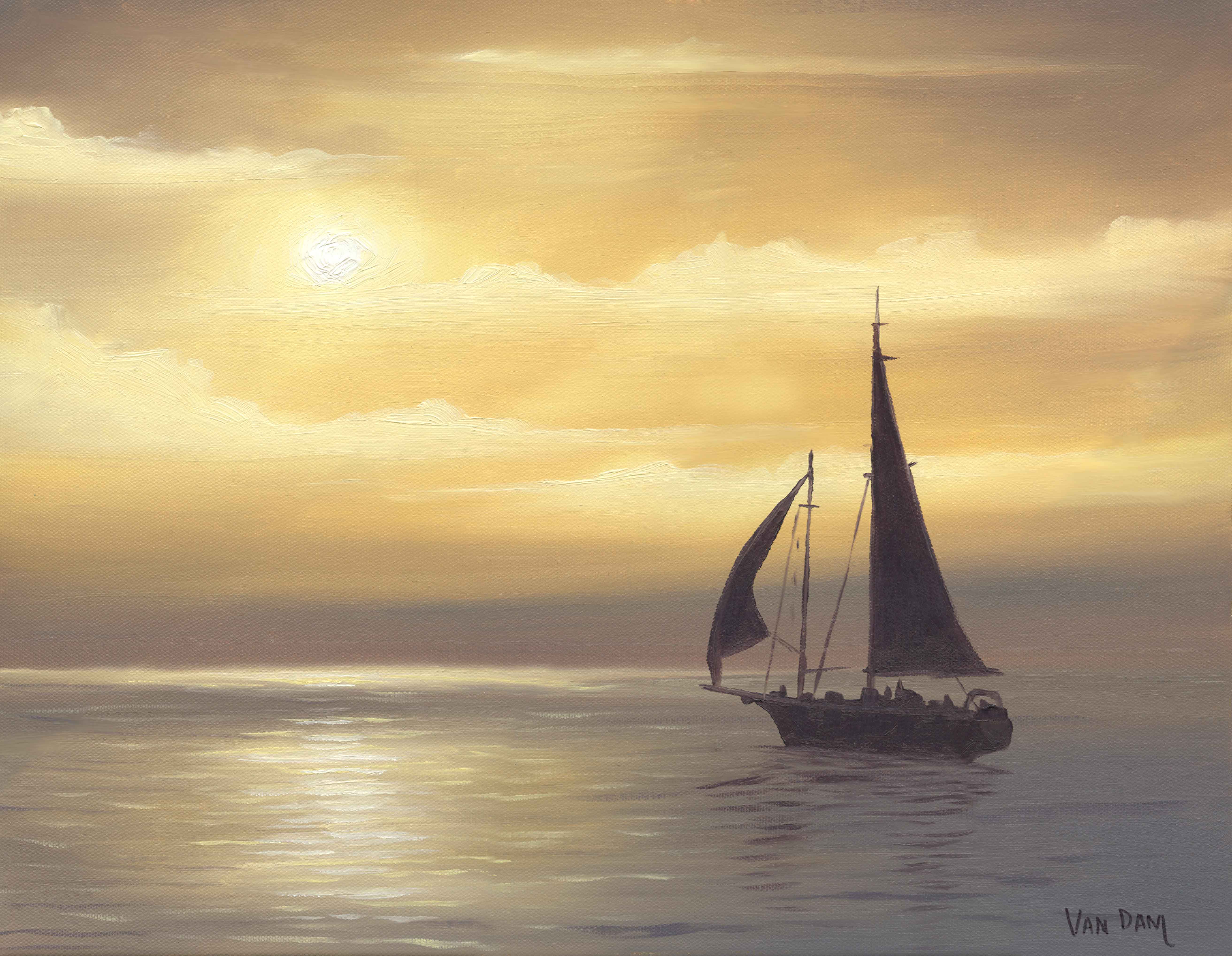 Sailboat Going into the Golden Sunset